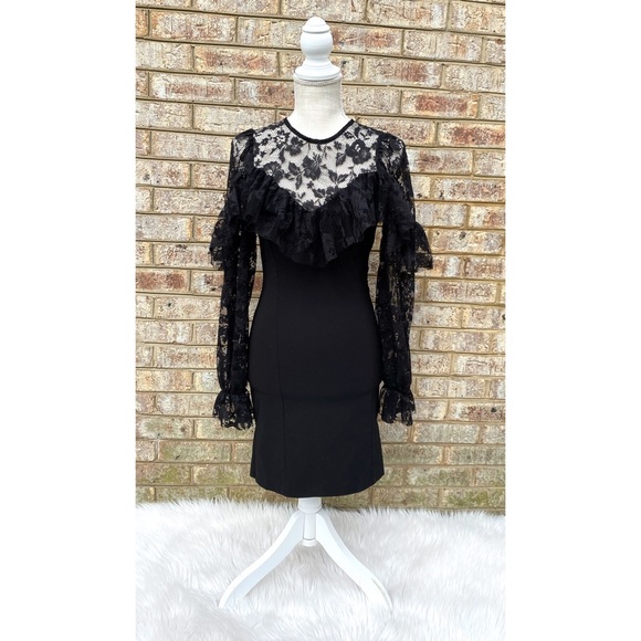 NWT Topshop Illusion Lace Yoke Long Sleeve Bodycon Dress - Picture 3 of 9
